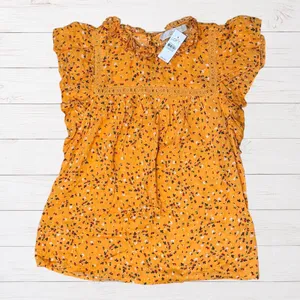 NWT LOFT Boho Floral Ruffle Peplum Top Mustard Cottagecore Modal Blouse Small thumbnail 2