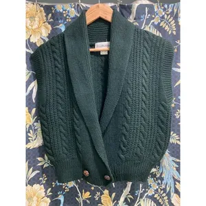 Vintage JH Collectibles Wool Dark Green Shawl Collar Knit Blouse M thumbnail 14