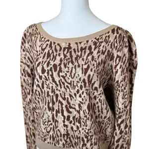 Anthropologie Maeve Knit Leopard Print Sweater XL Puff Sleeve Soft Chic‎ Neutral thumbnail 5