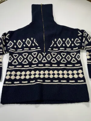 J. Crew Wool Blend Navy and White Fair Isle Half-Zip Sweater thumbnail 9