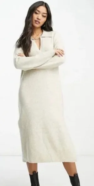 Abercrombie & Fitch Cream Collared Log Sleeve Midi Sweater Dress size X Small thumbnail 1