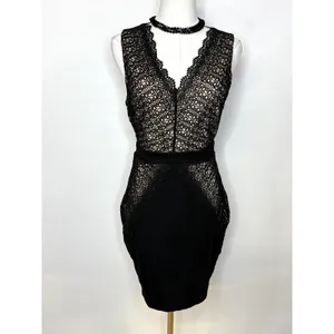 Lulus Black Crochet Lace V-Neck Bodycon Mini Cocktail Dress Small thumbnail 3