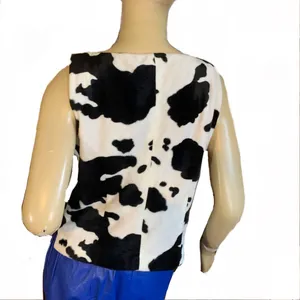 Karen Kane Y2k White & Black Faux Fur Cow Print Blouse Top (10) thumbnail 4