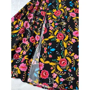 Express Floral Rayon Midi Sundress Black Pink Yellow Slit Smocked Back Women thumbnail 5