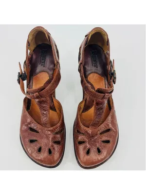 Born Charisma Mary Jane Brown Leather Cutout T-Strap Wedge Heels Size 10 thumbnail 2