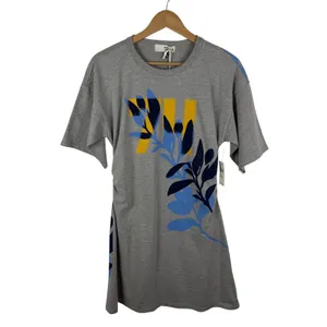 NWT Daily Practice Anthropologie 74 Mini Shirt Dress‎ Medium Grey Ruched Graphic thumbnail 2