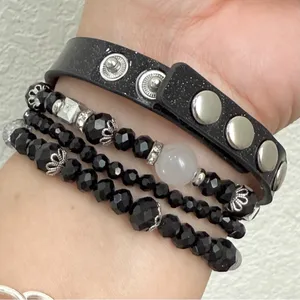 Black Silver Beaded Watch Band Compatible Apple Watch 40/41mm thumbnail 3