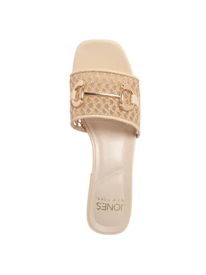 NWT Jones New York Heel Square Toe Horsebit Hardware Mesh Sandals Tan Brown 6M thumbnail 4