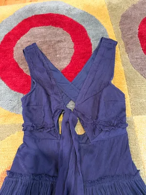 Free People Dark Blue Cutout Tie Ruffle Mini Dress Intentionally Frayed Size 0 thumbnail 2