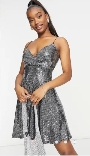 Flounce Club London Wrap Mini Size 10 Dress Metallic Y2K Indie Sleaze Retro thumbnail 1