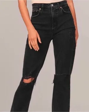 Abercrombie & Fitch 90s Straight Ultra High Rise Distressed Black Jeans 27 4R thumbnail 1