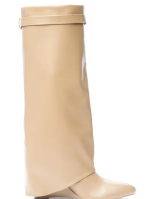 Over-the-Knee Smooth Beige Faux Leather Wedge Boots Size 9.5 Wide thumbnail 1