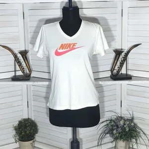 Vintage 90s Nike Swoosh Logo V Neck T Shirt White Pink Large thumbnail 5