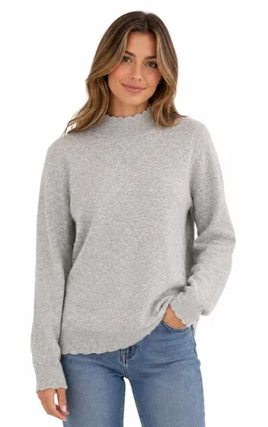 100% Cashmere Nanette Lepore Gray Scalloped Mock Neck Pearl Cuff Sweater Large‎ thumbnail 1