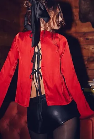 Free People Arabella Open Ribbon Tie Back Blouse, NWT thumbnail 1