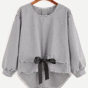 Gingham Black and White Plaid Gingham Bow Tie Front Blouse Long Sleeve Medium thumbnail 1