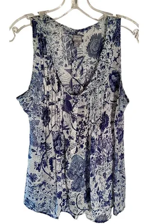 Converse One Star Blue Floral Sheer Sleeveless Top Size M Worn By Actress On TV thumbnail 1