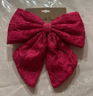 Pink Lace Hair Bow thumbnail 1
