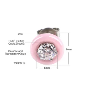 NEW Pink Minimalist 9mm‎ Ceramic Diamond Earrings thumbnail 8