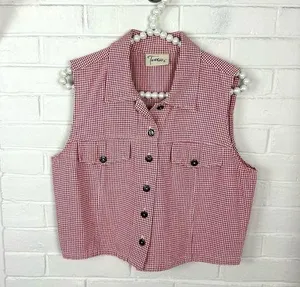 Vintage Tattoo Red Gingham Plaid Button Front Vest Top thumbnail 1