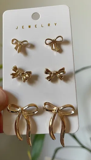 Gold Tone Bow‎ Stud Earrings Set Women Jewelry Set thumbnail 1