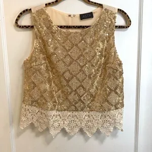 ASTR cropped sequin and lace top thumbnail 1