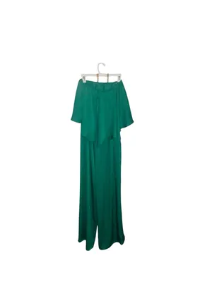 Tyche Emerald Green Strapless Wide Leg Cascade Jumpsuit Popover cocktail attire thumbnail 8
