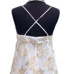 Cache Gold Metallic Silk Sheer Illusion Lace Top Dress Fit Flare New NWT $158 6 thumbnail 9