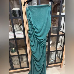 Anthropologie maxi dress The Gabbie Strapless Ruched Tube midi Celandine teal thumbnail 2