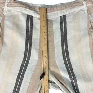 Anthropologie Beige Black White Neutral Stripe Linen Blend Wide Leg Pants size M thumbnail 7