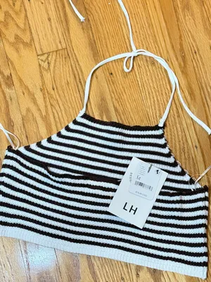 NWT Free people Love+ Harmony Striped Knit Halter Crop Top - Brown & White thumbnail 5