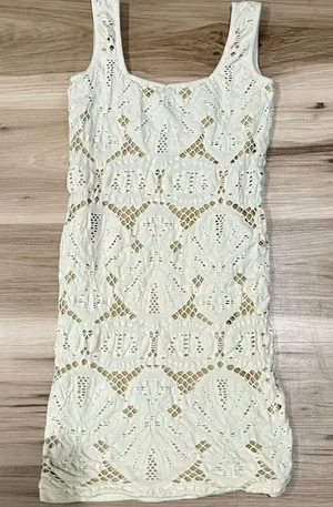 Wet Seal y2k Lace Cream Bodycon Stretch Mini Dress Women’s XS/Small thumbnail 1