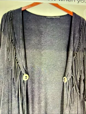 Wrangler Fringe Black silver concho boho longline cowgirl western chic thumbnail 5