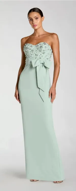 Mac Duggal 2395 Green Strapless Embellished Bustier Gown with Bow sz 2 thumbnail 1