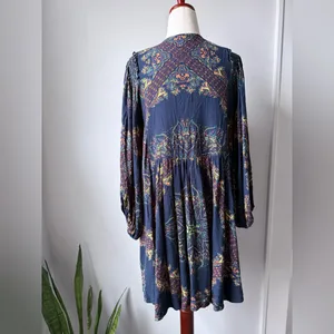 Free People Navy Floral V-Neck Mini Dress thumbnail 3