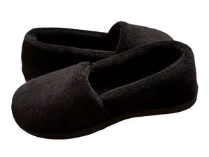 Isotoner Indoor/Outdoor Black Microterry Satin Trimmed Slippers Size 6.5-7 thumbnail 1