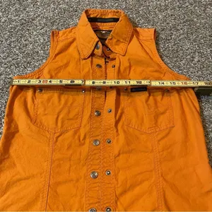 Harley Davidson Moto Sleeveless Orange Button Down Shirt Size Small thumbnail 8