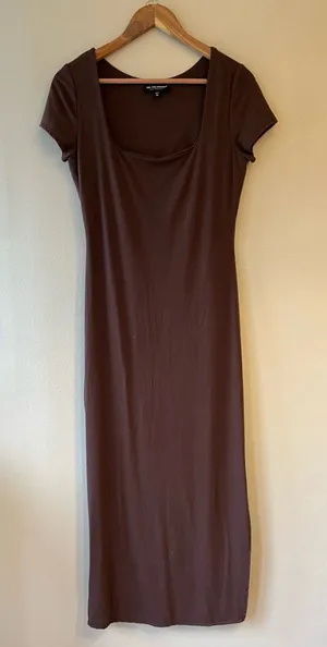 Sz M Brown See You Monday T-Shirt‎ Maxi Dress Square Neck Pullover thumbnail 1