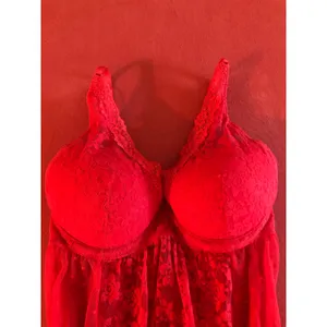 Red lace babydoll lingerie nightie bra top Size M thumbnail 2