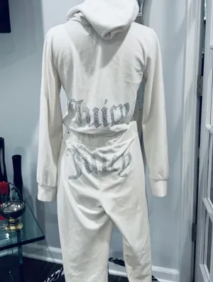 Juicy Couture Bling Velour Tracksuit Jacket Hoodie & Pants in Cream Soda thumbnail 2