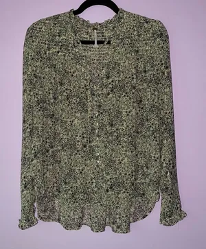 Free People Blouse M Yellow Ditsy Floral Chiffon Button Top thumbnail 1