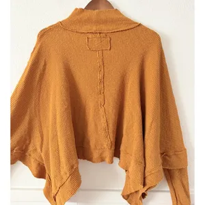 We The Free Free People Waffle Knit Poncho Top S Mock Neck Thumb Hole Rust thumbnail 8