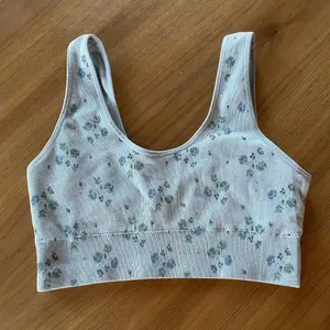 AERIE Superchill Scoop Seamless Bralette Bra Unpadded Light Blue Floral, Size M thumbnail 1