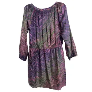 Shoshanna 100% Silk Chiffon Purple Long Sleeve Dress Size 10 Pockets Cocktail thumbnail 2