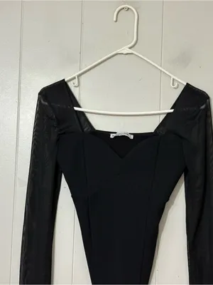 Abercrombie & Fitch Black Mesh Long Sleeve Sweetheart Neck Bodysuit Size S Going thumbnail 5