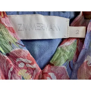 Zimmermann Winsome Sky Sunbleach Floral 100% Silk Ruffle Mini Dress Size 2 thumbnail 12