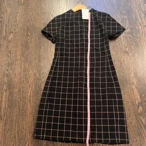 Theory Black Windowpane Sheath Midi Dress with Mock Neck Office NWT Retail $395 thumbnail 7