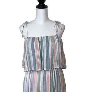 Hem & Thread Women's Striped Tube Dress‎ Tiered Midi Sleeveless Pink Blue Small thumbnail 4