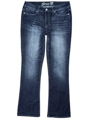 Seven7 Jeans Slim Boot Cut Dark Wash Embroidered Flap Pocket Womens 12 Stretch thumbnail 2
