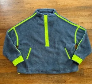 LOVLOV Blue Sherpa Half-Zip Pullover with Neon Yellow Accents thumbnail 1